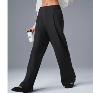 Alo Yoga High Waist Pursuit Trouser Women’s Large Wide Leg Pleated Black Pants